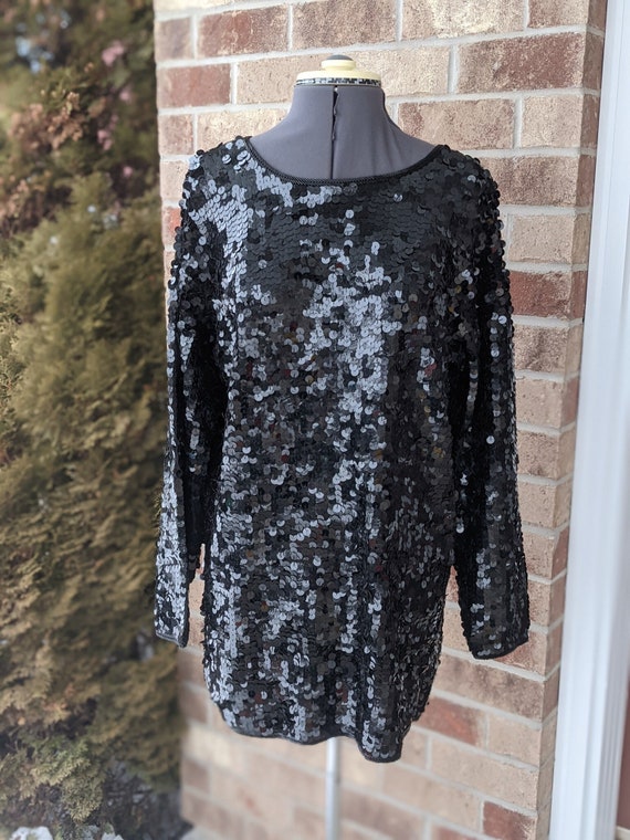 Vintage 80s- 90s- Black- Tunic- Dress- Sequined- … - image 3