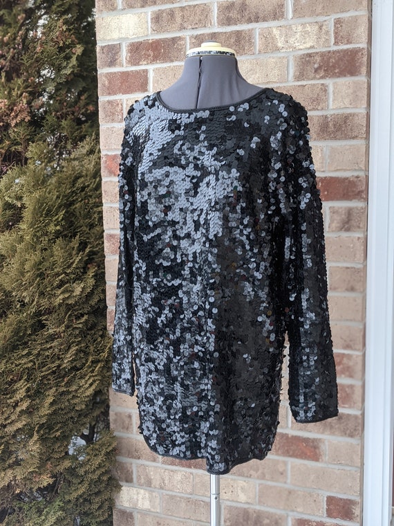 Vintage 80s- 90s- Black- Tunic- Dress- Sequined- … - image 4