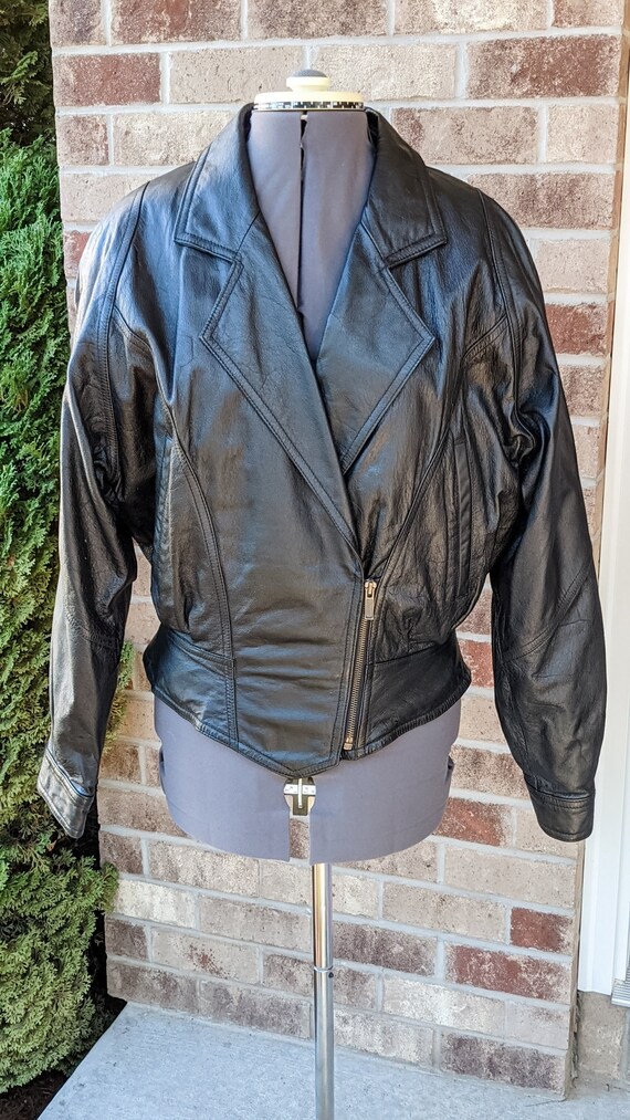 Vintage 80s-90s- Black Leather Jacket- Corset Lac… - image 2
