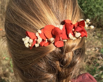 Peignes Rouge LOUISA Coiffure de mariée Accessoire Cheveux en Fleurs stabilisées pour Mariage Champêtre