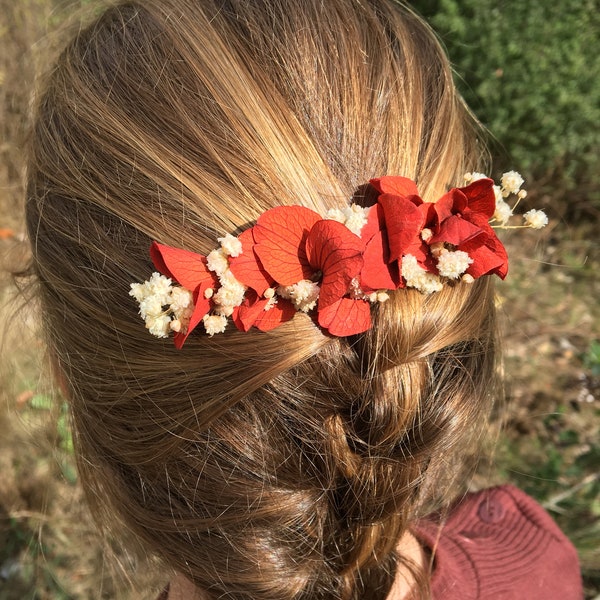 Peignes Rouge LOUISA Coiffure de mariée Accessoire Cheveux en Fleurs stabilisées pour Mariage Champêtre