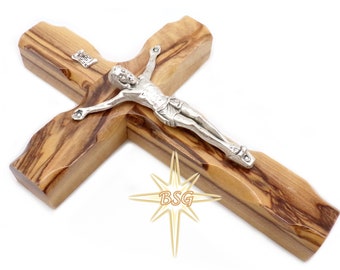 Wall Crucifix Olive Wood Cross Wall Hanging wooden Decor Christmas Gift Easter, Baptism, Communion, Confirmation Gifts, Children Room Cross