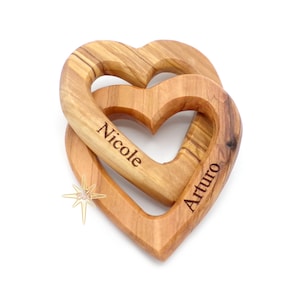 Personalized Wood Anniversary Hearts for Him. 5th Anniversary Gift for Her. Wooden Interlocking Hearts. Wedding, Valentine’s Day Gift