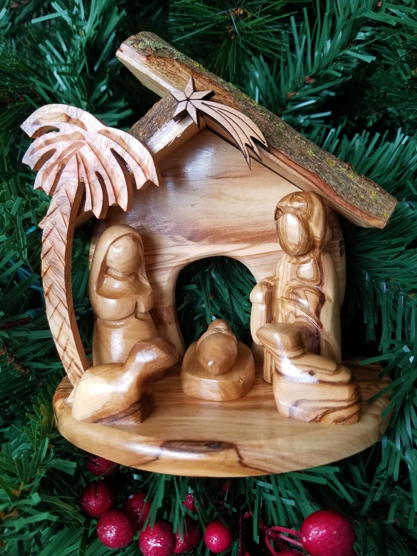 Handmade olive wood Nativity Set made in Bethlehem fits under Etsy