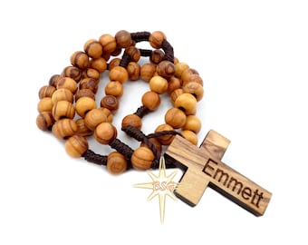 Personalized Olive Wood Rosary: Holy Land Catholic Prayer Beads