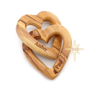 Personalized Wood Anniversary Hearts for Him. 5th Anniversary Gift for Her. Wooden Interlocking Hearts. Wedding, Valentine’s Day Gift