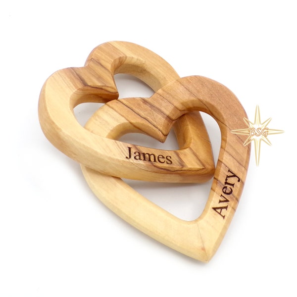 Personalized Wood Anniversary Hearts for Him. 5th Anniversary Gift for Her. Wooden Interlocking Hearts. Wedding, Valentine’s Day Gift