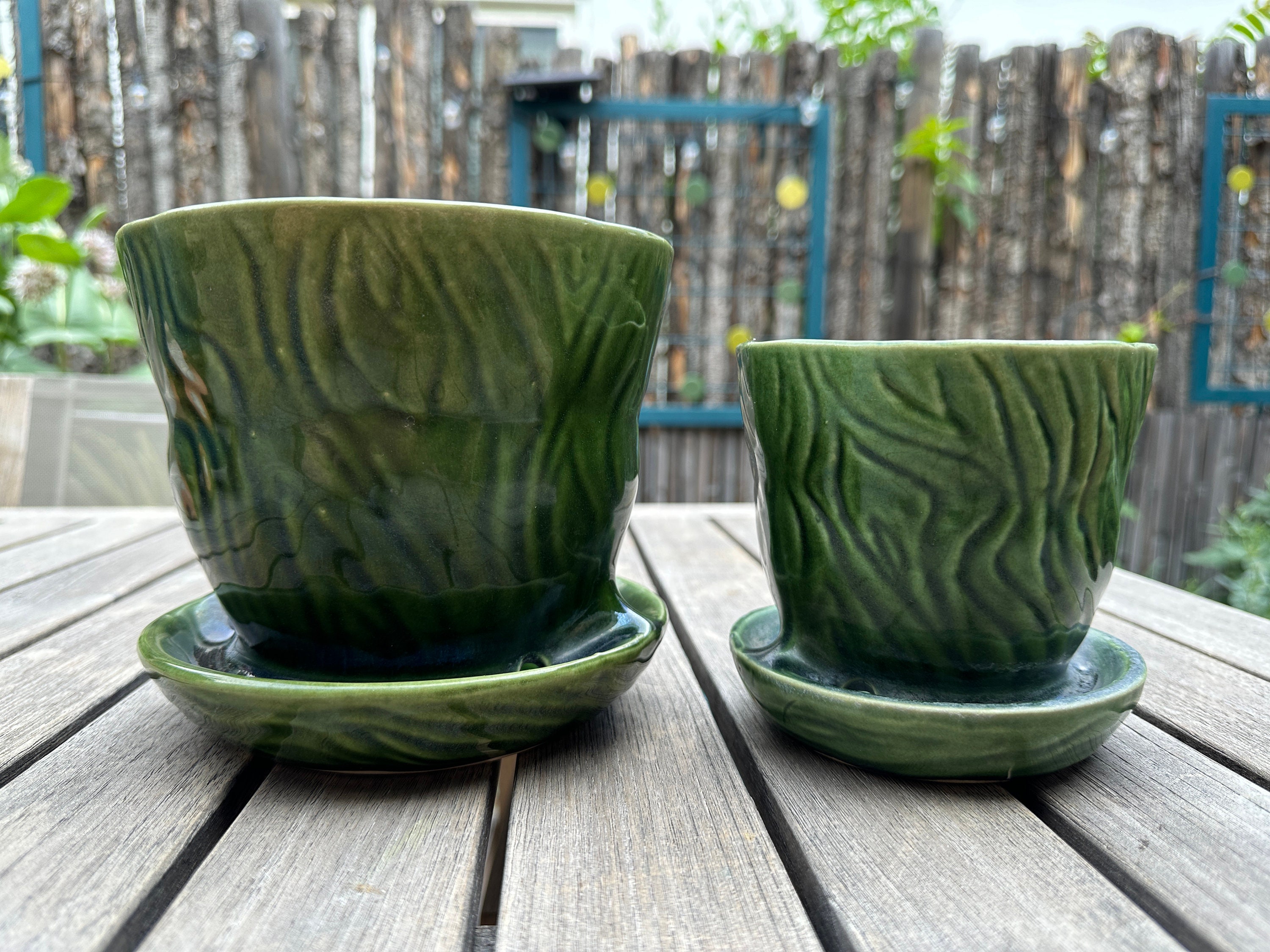 Set of Two Vintage Green Brush Mccoy Planter Pot (B-218-6