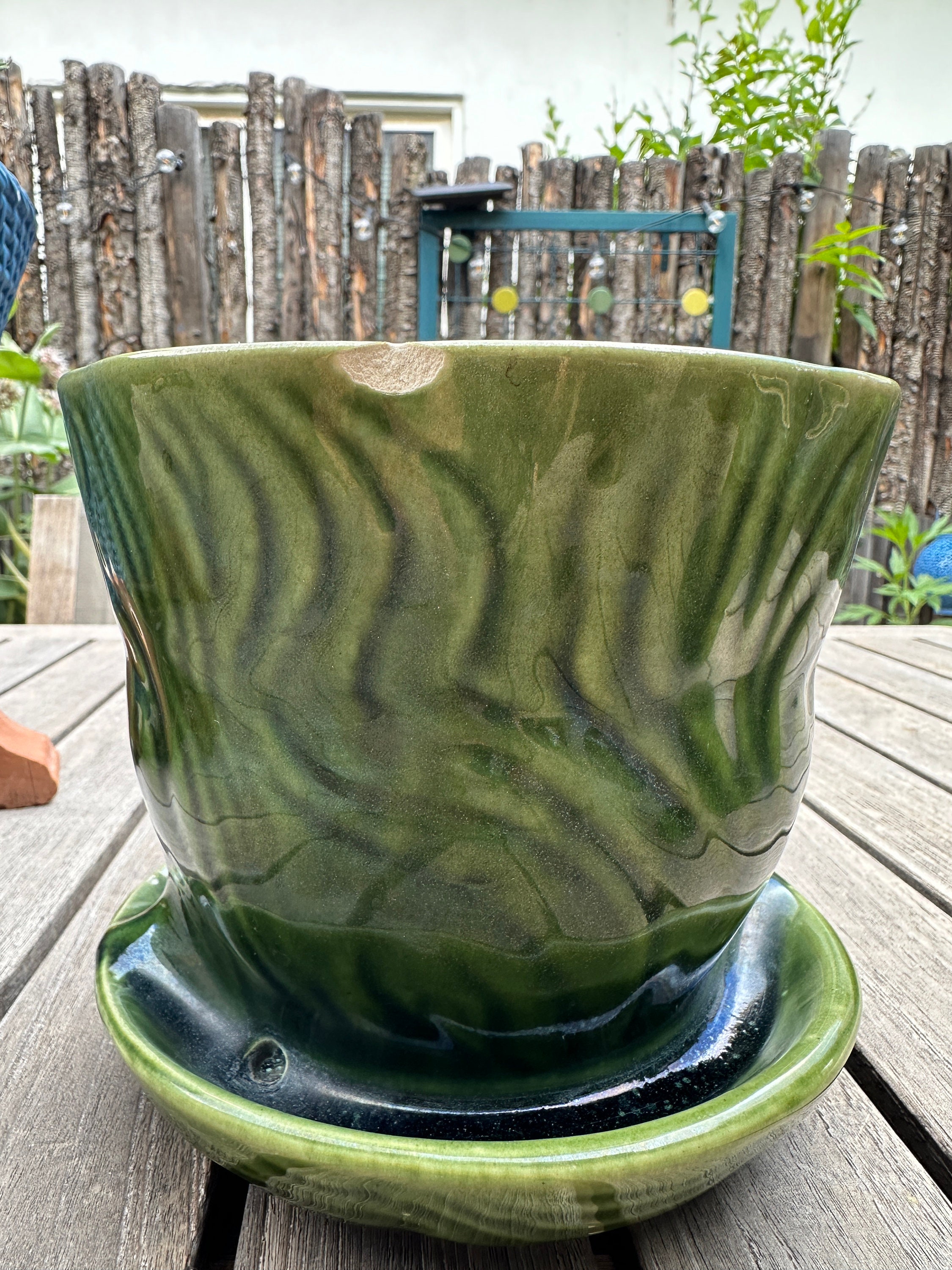 Set of Two Vintage Green Brush Mccoy Planter Pot (B-218-6