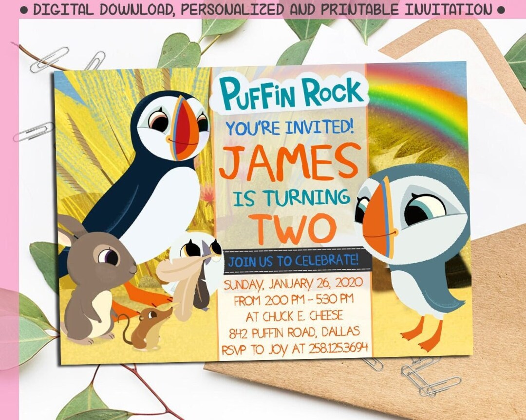 Puffin Rock Inspired Birthday Invitation Personalized and - Etsy