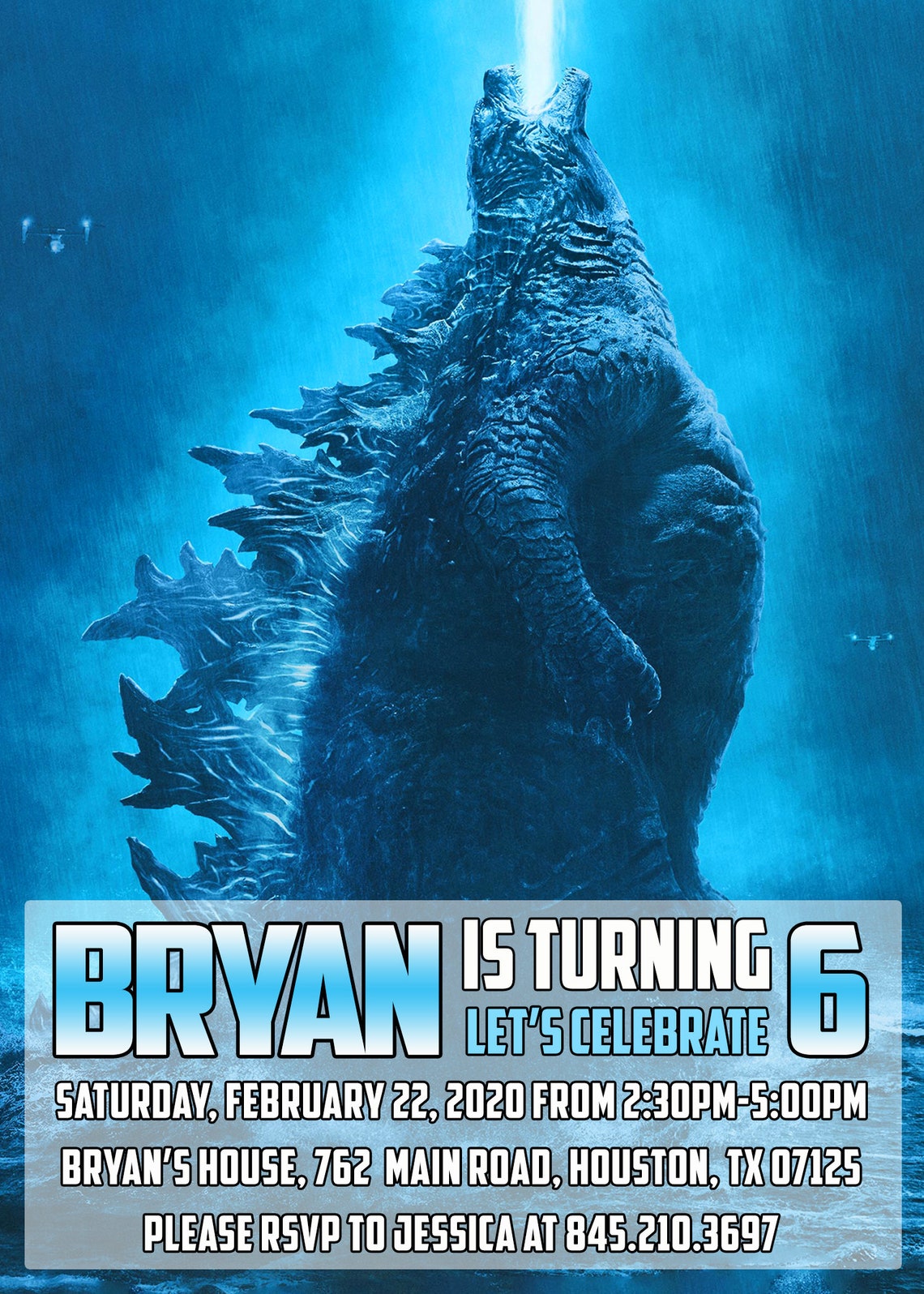 Godzilla Birthday Invitation Digitalprint Yourself Etsy