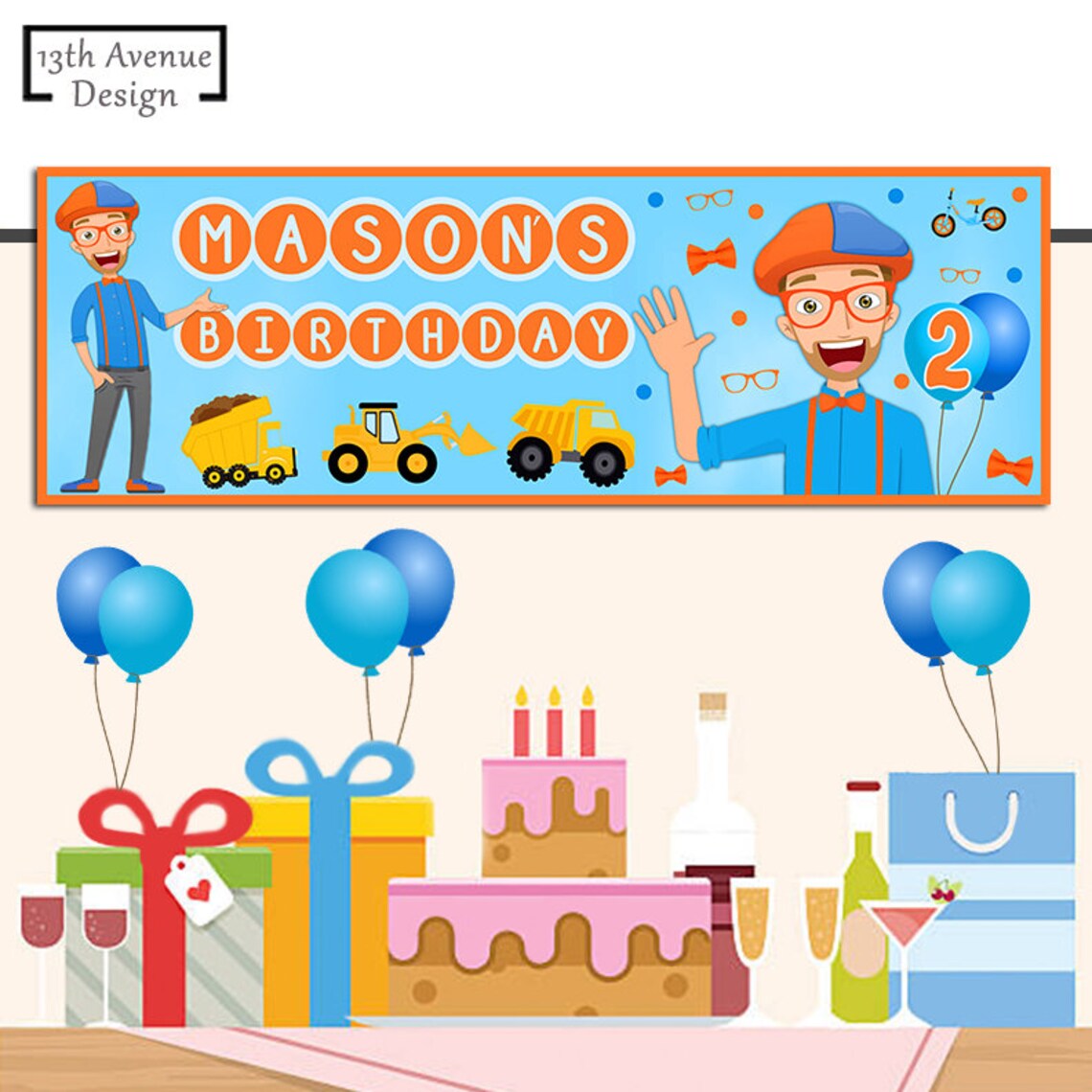 Blippi Birthday Banner Digital-Print Yourself Personalized | Etsy