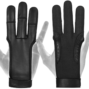 Archers 3 finger glove 100% leather & four way material , right and left hand ,black,blue,green,red,yellow