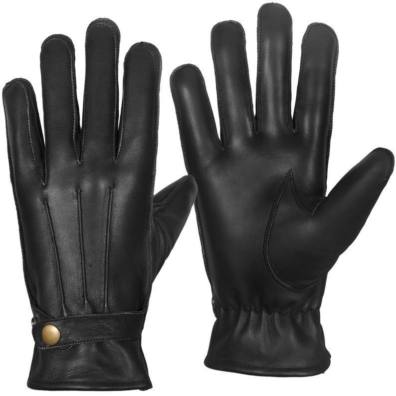 Fleece Lined Leather Gloves - Black