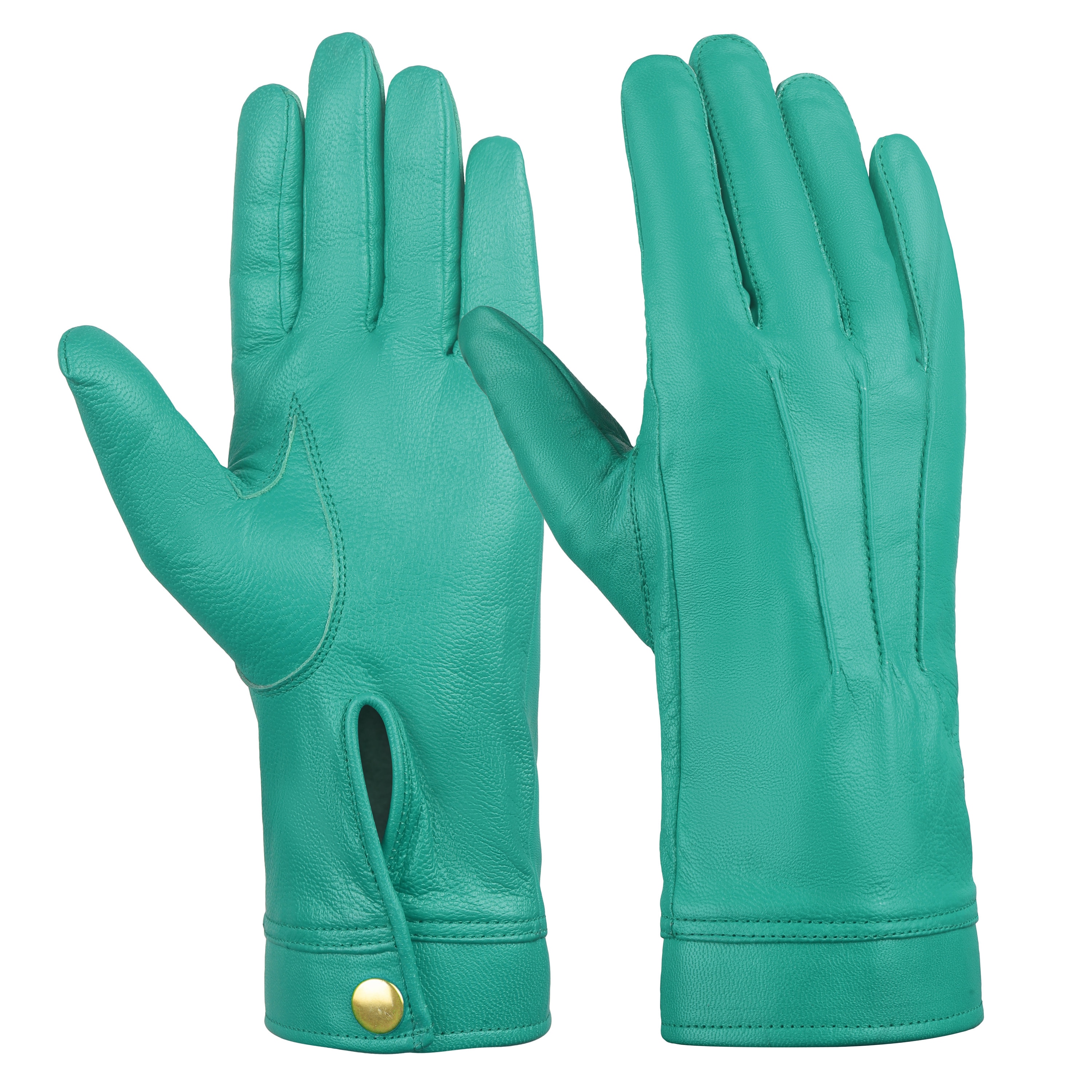 Marching Band Gloves - Black Leather Gauntlet Style With Gold Snap, Size L (Unisex)