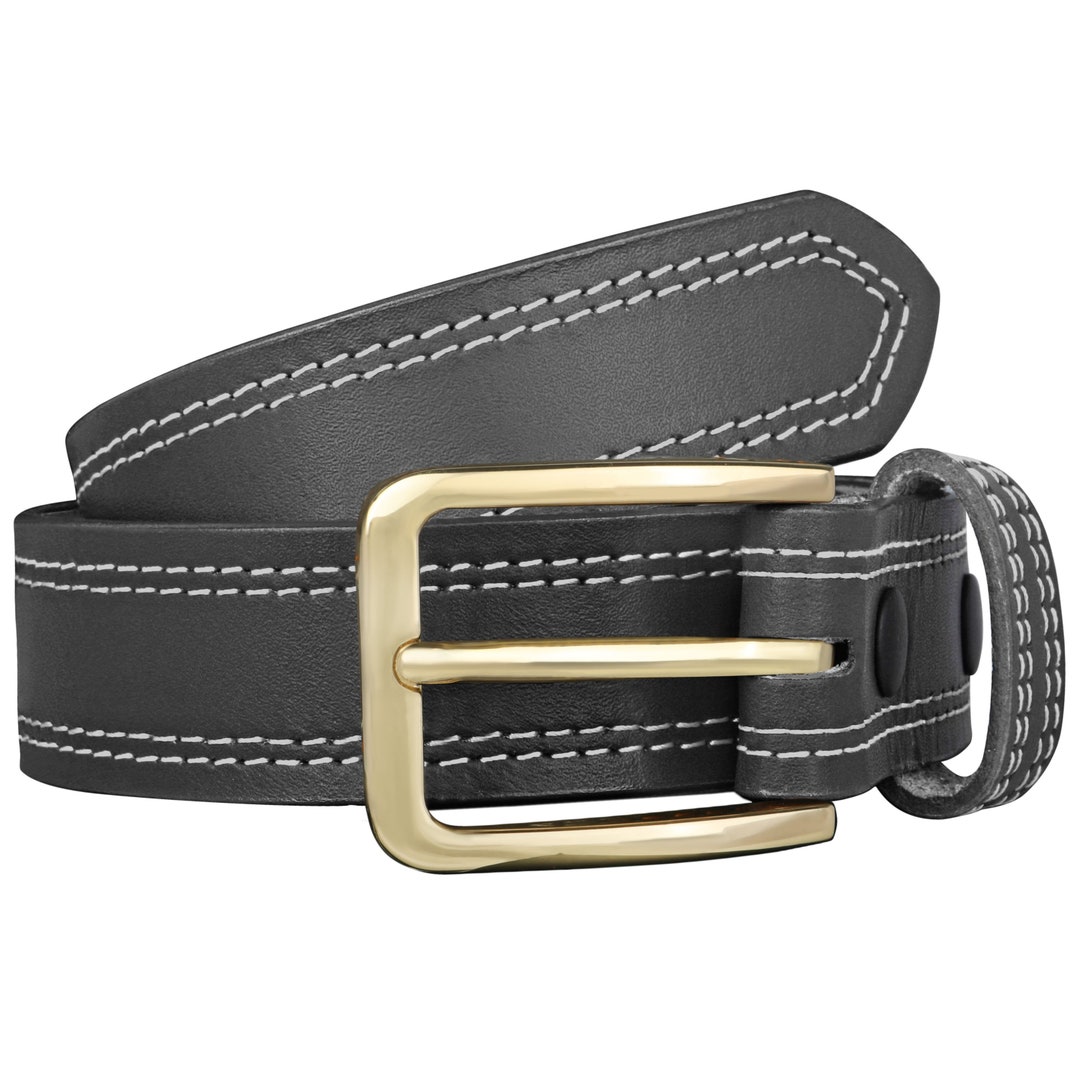 レザーベルト 100% 本物 ダブルステッチ ブラック / ブラウン 24