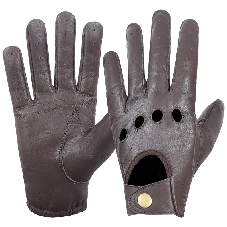 Mens Real Genuine aniline leather classic driving,fashion gloves Art2 Dark Brown Leather