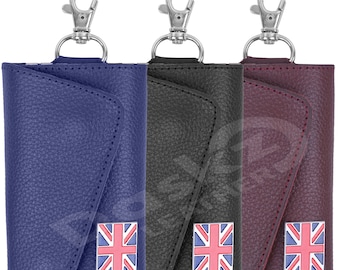 Genuine Leather Key Ring & Card Holder 100% Pure Leather, Union Jack Flag #Art1