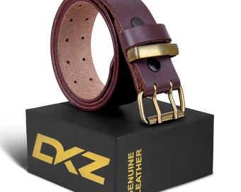 MENS LEATHER BELT Double Hole Black Brown 100% Genuine 30  display picture 3
