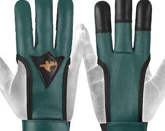 Guanto A 3 Dita Per Tiro Con L'arco, 100% Pelle, Per Mano Destra. Colori: Rosso, Blu, Verde. DKZ. - Foto 3