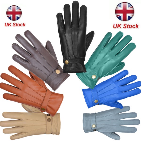 Mens Leather Gloves soft lined fleece winter warm outdoor walking new