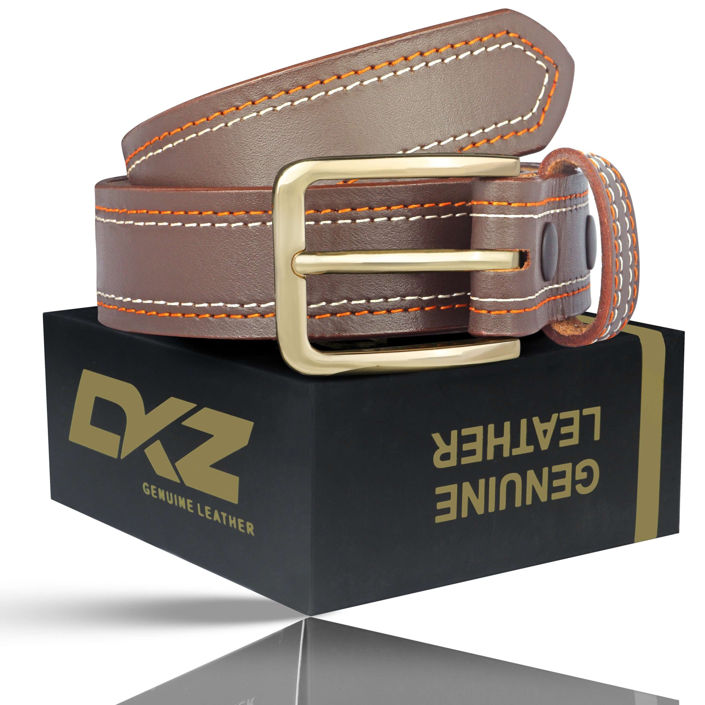 レザーベルト 100% 本物 ダブルステッチ ブラック / ブラウン 24