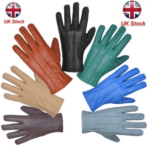 Puede incluir: Conjunto de seis guantes de cuero en diferentes colores: marrón, negro, verde, azul, gris y beige. Los guantes están hechos de cuero liso y flexible y tienen un diseño clásico. Stock del Reino Unido.