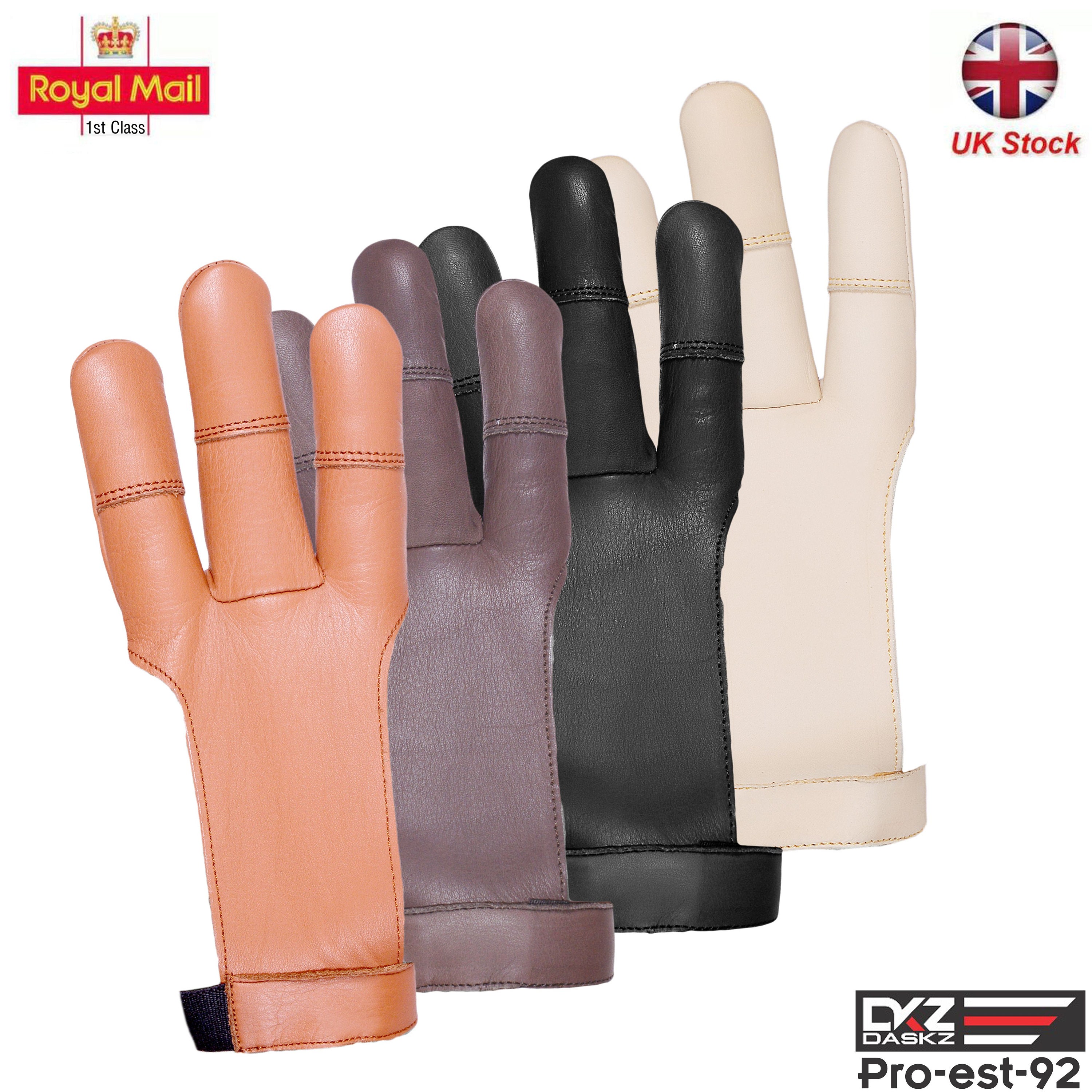 Archers Leather 3 Finger Right&left Hand Glove,black,brown,beige,dark Brown  