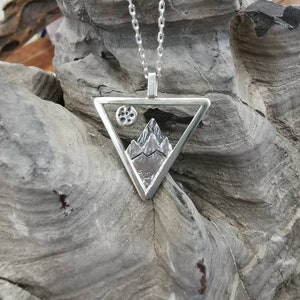 Moon or Star Mountain Pendant Necklace. Handmade and completely unique. 925 Sterling Silver. Perfect gift for nature, mountain & moon lovers