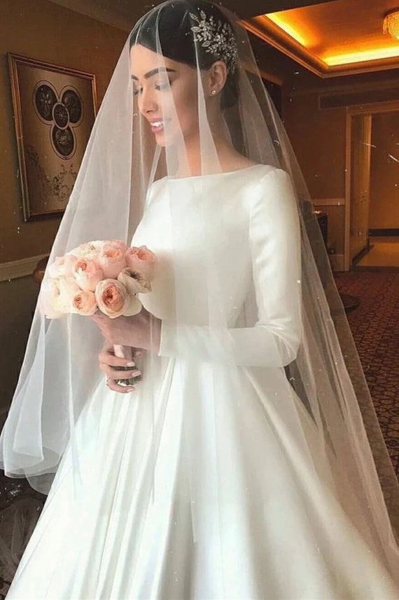 boat neck satin wedding dress