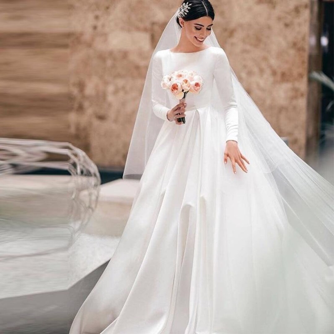 boat neck aline wedding dress