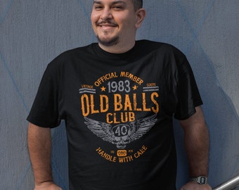 Herren Vintage 40. Geburtstag für Männer Over the Hill Geburtstag T-Shirt, Old Balls Club Geschenk, personalisiertes Geburtstagsgeschenk für Männer