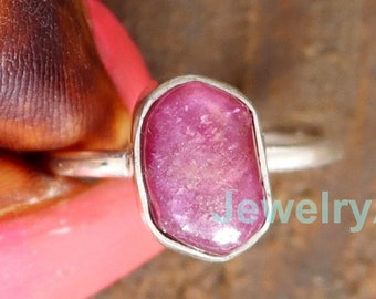 Anillo de rubí en bruto, plata de ley 925, piedra de nacimiento de julio