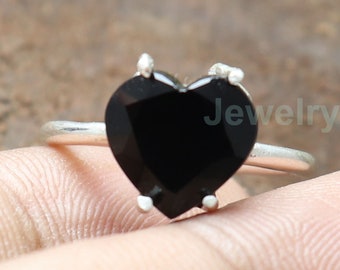 Onyx Heart Ring Etsy