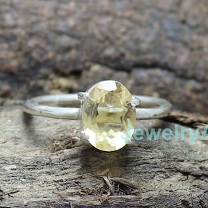 Citrine Ring, Natural Citrine Silver Ring, 925 Sterling Silver Ring, Minimalist Ring, Delicate Ring, Solitaire Band Ring, Women Silver Ring