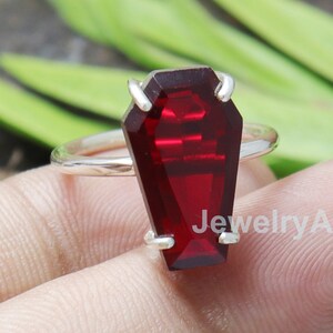 Bague grenat cercueil faite main, argent sterling 925 plaqué or