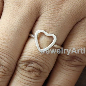 Minimalist Heart Ring, Silver Open Heart Ring, Tiny Ring, Stacking Ring, Sterling Silver Heart Ring, Valentines Ring, Dainty ring for women