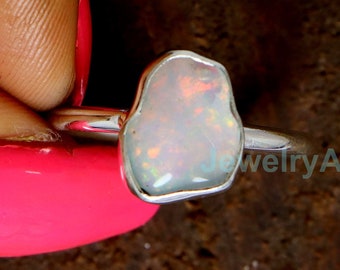 Natural Opal Raw Ring, Raw Opal Ring for Women, Ethiopian Opal Ring, Engagement Ring Band, Raw Opal Jewelry, 925 Silver Ring, Gift for Her