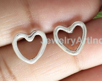 Sterling Silver Open Heart Stud Earrings, Handmade Dainty Jewelry