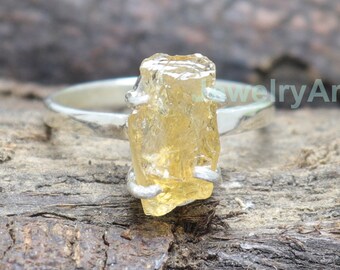 Raw Citrine Ring, Natural Citrine Rough Ring, Raw Stone Ring, 925 Sterling Silver Ring, Minimalist Ring, Delicate Ring, Solitaire Band Ring