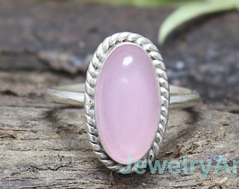 Handmade Pink Chalcedony 925 Sterling Silver Statement Ring