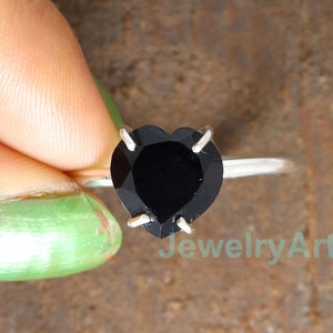 Onyx Ring, Black Onyx Heart Ring, 925 Silver Ring, Valentines Gift Band Ring, Christmas Heart Ring, Promise Women Ring, Bridle Gift for Her