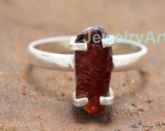 Raw Garnet Ring, 925 Sterling Silver, January Birthstone