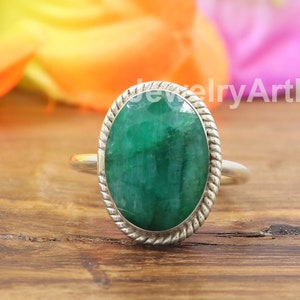 Emerald Ring, Green Emerald Ring, 925 Sterling Silver Ring, Gift For Her, Raw Emerald Ring, Engagement Ring, Birthstone Gift, Handmade Ring