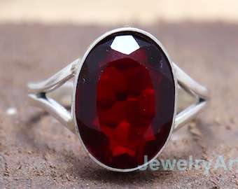 55Carat Natural 925 Sterling Silver Garnet Women Rings January Birthstone Adjustable Jewelry in Size 4-13 