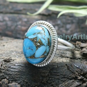 Turquoise Ring, Blue Copper Turquoise Silver Ring, 925 Sterling Silver Ring, Gift For Her, Wedding Rings for Women, Anniversary Gift Ring