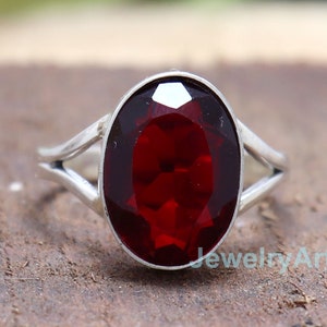 Garnet Ring, Garnet Silver Ring, Handmade Christmas Gift, Red Garnet Gemstone Ring, 925 Sterling Silver Ring, Women's Ring, Gift For Her