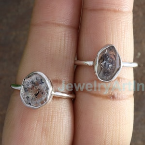 Raw Herkimer Diamond Ring, Raw Stone Ring, Herkimer Diamond Crystal Ring, Raw Diamond Ring, Healing Raw Ring, 925 Silver Ring, Gift For Her
