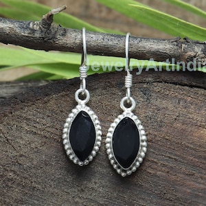 Black Onyx Earrings, Onyx Silver Earrings, Dangle Earrings, 925 Silver Earrings, Birthday Gift For Her, Valentines gift, Women&#39;s Earrings