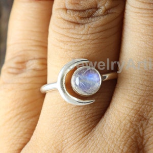 Half Moon Ring, Silver Moonstone Ring, 925 silver ring, handmade jewelry, blue flash ring, rainbow moonstone ring, moonstone birthday gift